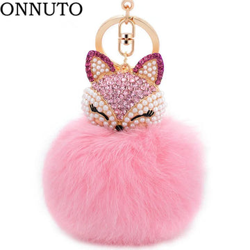 Lovely Crystal Faux Fox Rabbit Fur Keychains