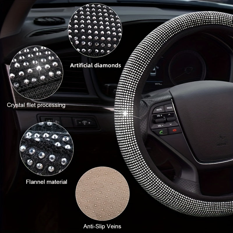 Sparkle And Shine: Universal Artificial Diamond Car Steering Wheel Cover Set Uniquely Yours Designs
