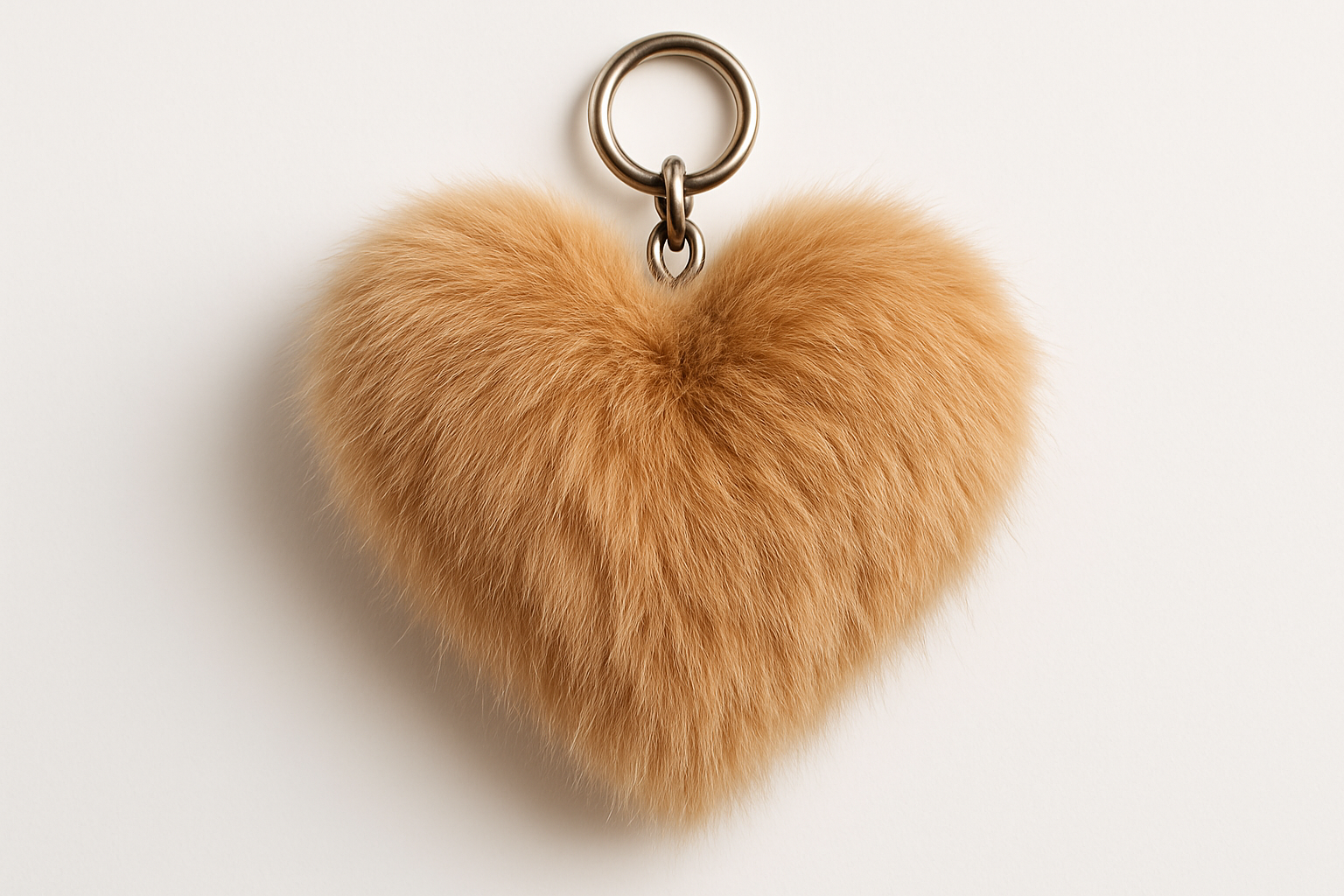 light brown rabbit fur keychain heart shape
