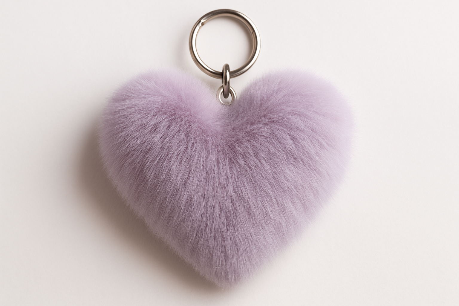 light purple rabbit fur keychain heart shape