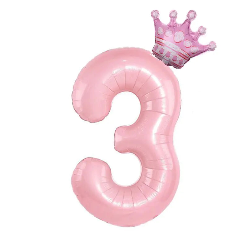 32inch Pastel Baby Blue Pink Foil Number Balloon With Crown 1 2 3 4 5 6 7 Birthday Party Baby Shower Wedding Decoration Uniquely Yours Designs