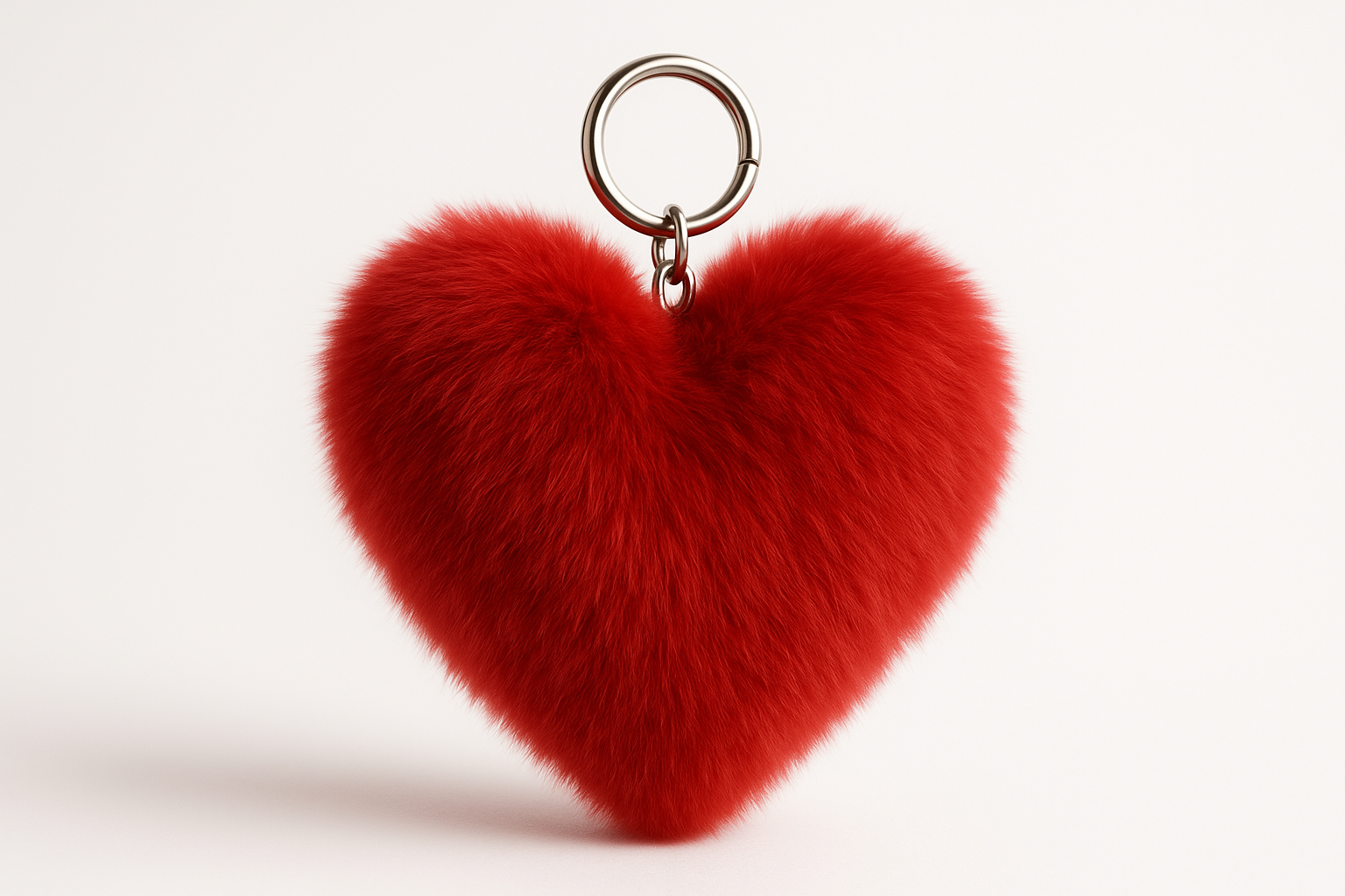 red rabbit fur keychain heart shape