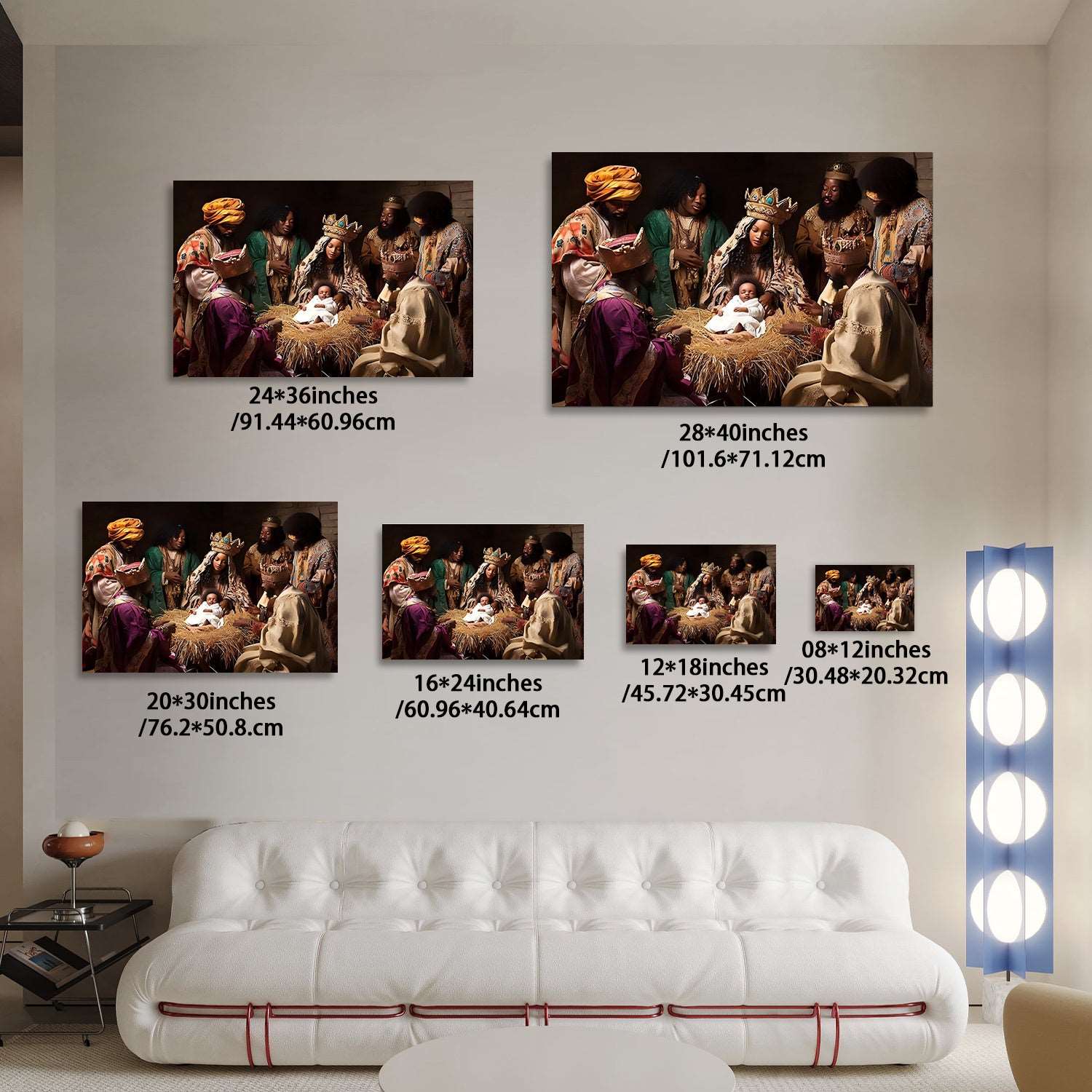1pc Handcrafted Log Material Framed Canvas Art, Vintage Nativity Scene with Holy Kings, Crowned Figures & Adoring Family, Majestic Royal Attire, for Elegant Home Wall Decor, Living Room Aesthetics