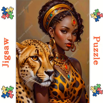 African Woman with Leopard Jigsaw Puzzles