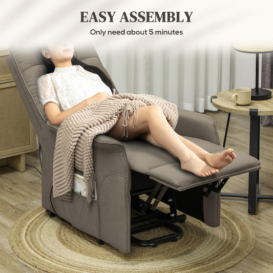 Power Lift Chair for Elderly, Fabric Recliner Sofa with Remote Control, Side Pockets, Quick Assembly, Coffee