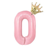 Charming pink number 0 balloon with gold crown, perfect for unique birthday décor