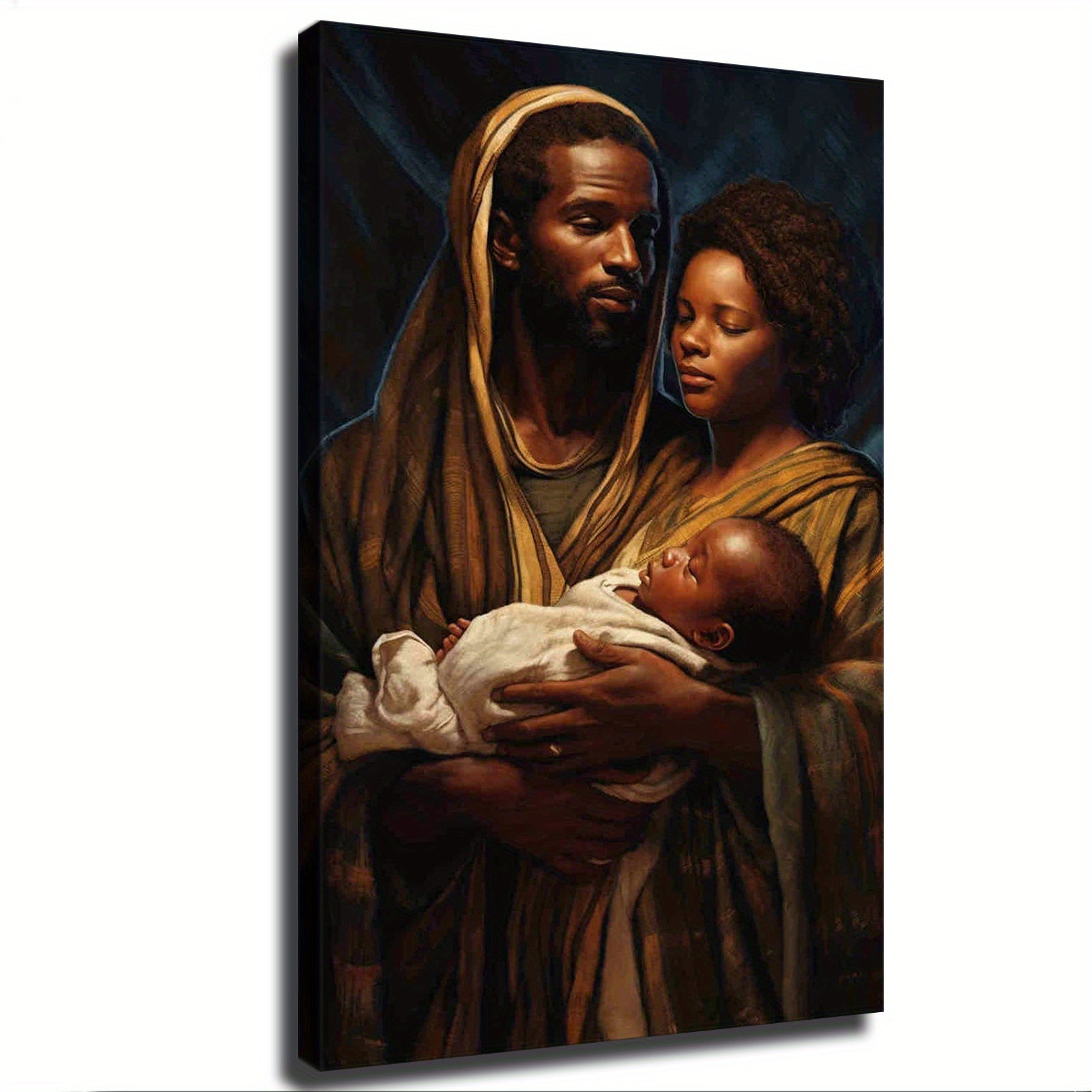 Framed African American Joseph, Mary and Jesus Art Canvas