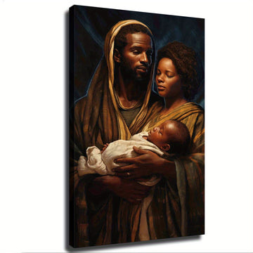 Framed African American Joseph, Mary and Jesus Art Canvas