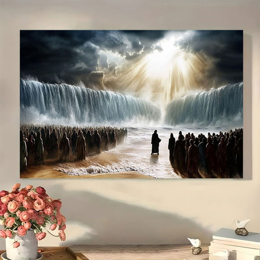 Moses Parting the Red Sea Canvas Art Waterfall Scene