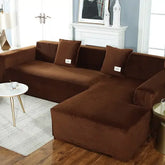 Luxurious brown sectional sofa with plush cushions in a stylish modern living room