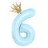 Light blue number 6 balloon with a gold crown, perfect for unique party decor