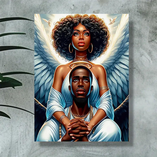 Angelic Embrace Canvas Art - Framed Praying Heavenly Light Couple