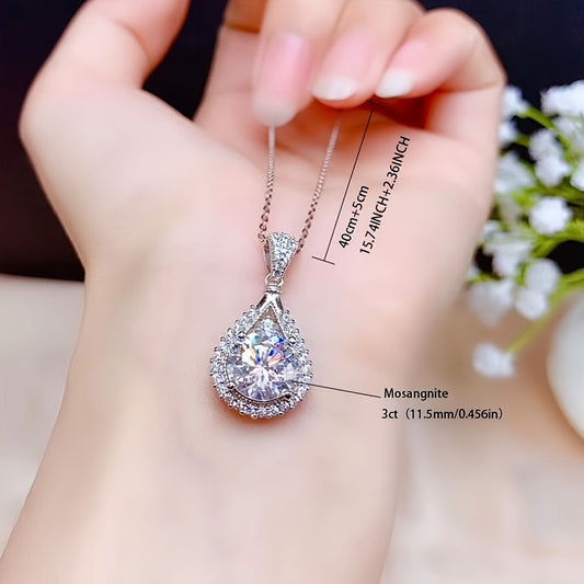 3 Carat Moissanite Droplet Shaped Pendant Necklace