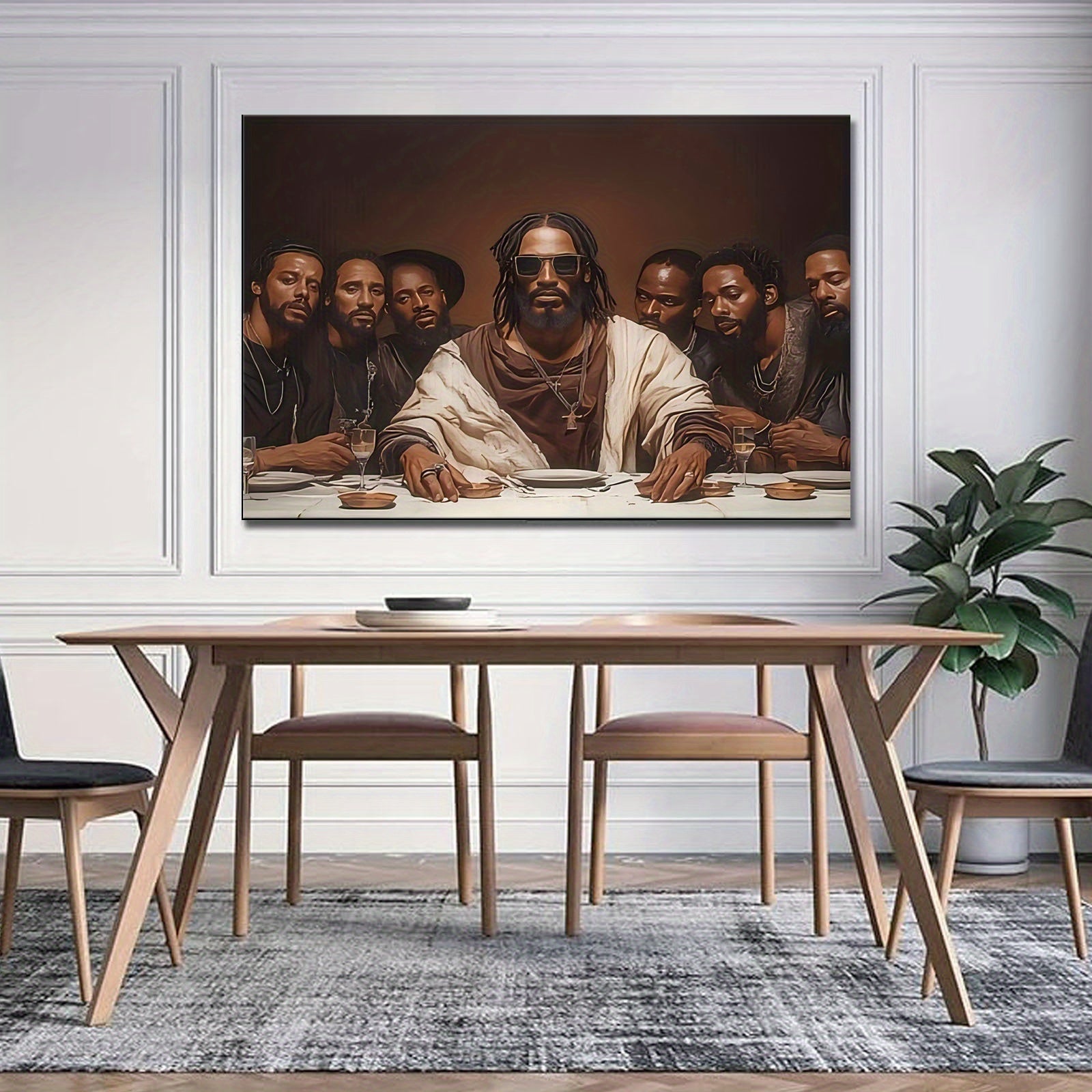 Vintage Black Jesus Last Supper Canvas Art