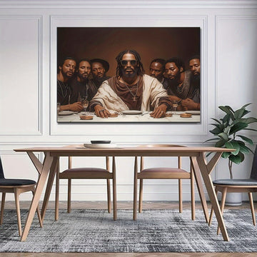 Vintage Black Jesus Last Supper Canvas Art