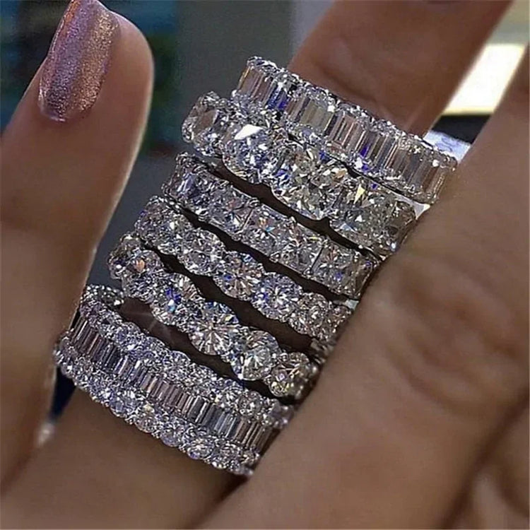 Glamorous stackable cubic zirconia statement rings sparkling on a hand, uniquely dazzling style