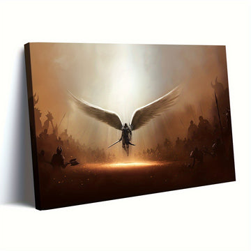 1pc Wooden Framed Wall Art Archangel Michael Golden Light Meditation Poster Art Canvas Wall Decoration Home Living Room Decoration Classroom Kitchen Bedroom Aesthetics