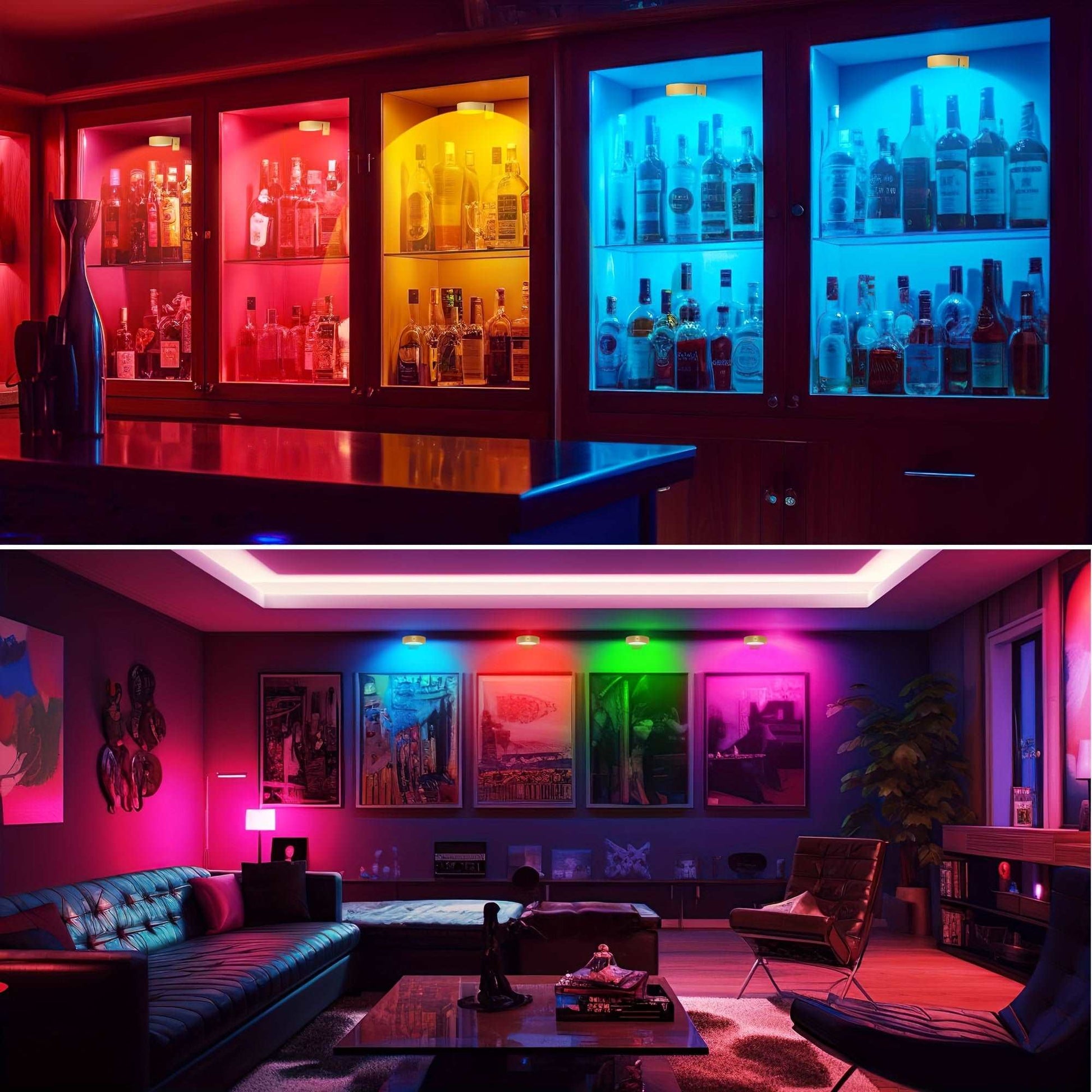 6Pcs Picture Light Battery Operated, 13 RGB Color Magnetic Led Art Display Light for Picture Frame Artworking, Wireless Painting Light with Remote Control, Party Home Wall Decor Puck Light, Gold-RGB
