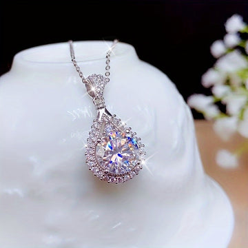 3 Carat Moissanite Droplet Shaped Pendant Necklace