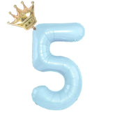 Charming light blue number 5 balloon with gold crown, perfect for unique party décor