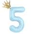 Charming light blue number 5 balloon with gold crown, perfect for unique party décor