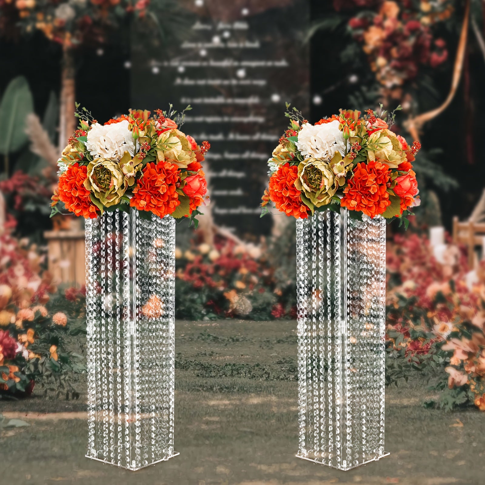 Clear Acrylic Tall Vases for Centerpieces - 2 Pcs Acrylic Column Flower Stand with Chandelier Crystals, Inweder 31.5 inch Vase Stand, Geometric Wedding Centerpieces Bulk for Tables, Party, Home Decor Uniquely Yours Designs
