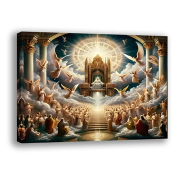 Heavenly Throne and Angels Canvas Print - Divine Light and Celestial Scene Wrapped Canvas Art with Pine Wood Frame - Fashion Theme Wall Decor for Home, Office, Bar, and Cafe - 1pc Framed Canvas Artwork for Christmas Decoratio