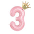 Charming pink number 3 foil balloon with golden crown, perfect for unique party décor