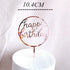 Stylish rose gold happy birthday cake topper in a unique circular design, 10.4cm tall.