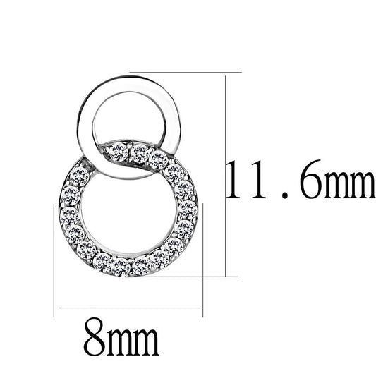 DA179 - High polished (no plating) Stainless Steel Earrings with AAA Grade CZ  in Clear-1