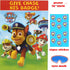 Vibrant Paw Patrol party game set with Chase poster, badge stickers, and playful eye mask.