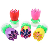 Colorful lotus flower birthday candles, closed and open, with unique playful design.