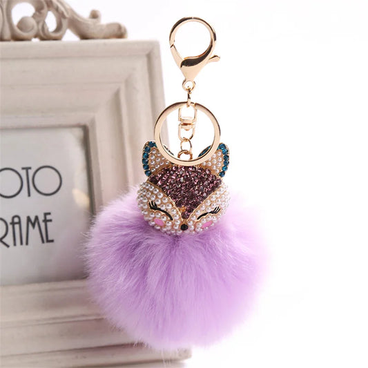 Lovely Crystal Faux Fox Rabbit Fur Keychains