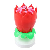 Intriguing red lotus flower candle with pink wicks and green leaves, perfect for unique décor