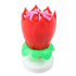 Intriguing red lotus flower candle with pink wicks and green leaves, perfect for unique décor