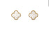 Elegant clover-shaped mother-of-pearl stud earrings with gold beaded trim, sparking curiosity.