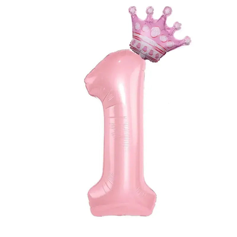 Shiny pink number one balloon with crown, perfect for unique first birthday party décor