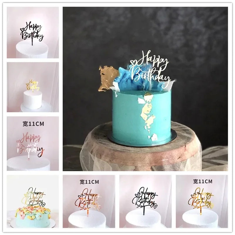 Elegant Happy Birthday cake toppers in unique script, perfect for stylish celebration cakes.