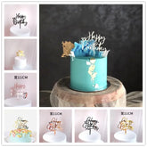 Elegant Happy Birthday cake toppers in unique script, perfect for stylish celebration cakes.