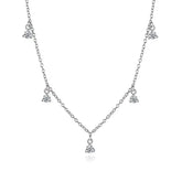 Dazzling silver chain necklace with five sparkling crystal drop pendants for a chic, unique look