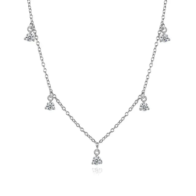Dazzling silver chain necklace with five sparkling crystal drop pendants for a chic, unique look