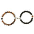 Distinctive double beaded bracelet set with tiger eye and matte black beads, silver details