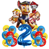 Vibrant blue number 2 balloon with playful cartoon dog balloons, perfect for unique kids&