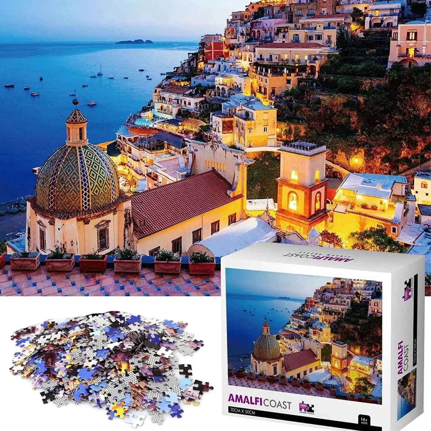 Jigsaw Puzzle of 1000 Pieces Puzzle Games Beautiful View of Aegean Sea Italy Amalfi Coast Jigsaw Puzzle for Teens Adults