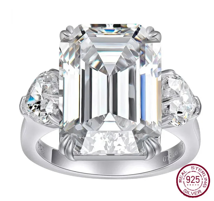 100% 925 Sterling Silver 12CT Emerald Cut Moissanite Gemstone Ring