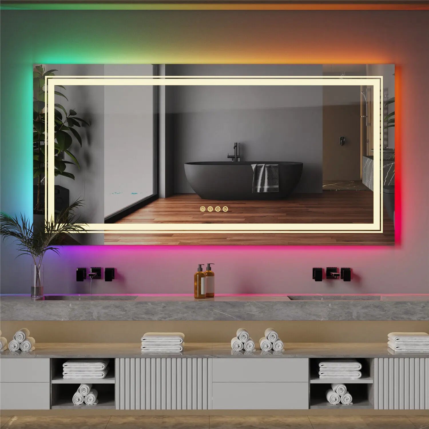 Large LED Bathroom Mirror - Intelligent Anti-Fog