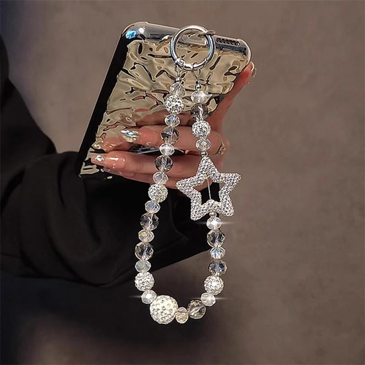 Luxury Flash Diamond Star Bead Mobile Phone Lanyard Wrist Strap