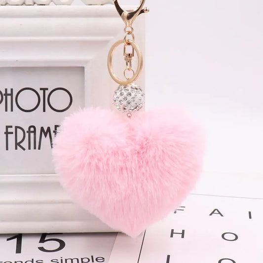 Rabbit Fur Love Zircon Ball Design Key Chain