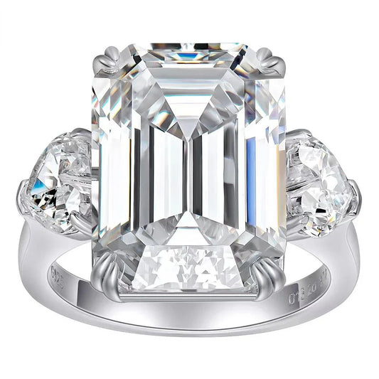 100% 925 Sterling Silver 12CT Emerald Cut Moissanite Gemstone Ring