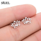 Delicate lotus flower stud earrings, silver tone, perfect for unique jewelry lovers